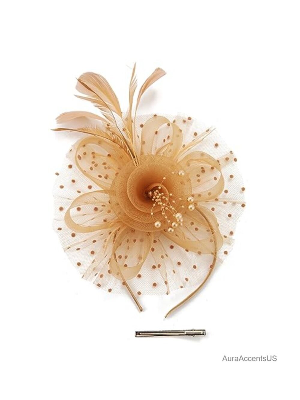 Handmade Organza Fascinator Hat with Feathers and Headband